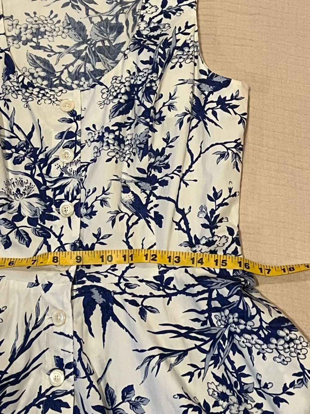 The J. Peterman Company Toile de Jouy Kentucky Derby Dress Blue & White Sz 10 - Picture 11 of 12
